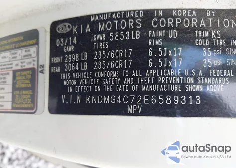 2014 Kia Sedona Lx from USA, damaged, VIN KNDMG4C72E6589313
